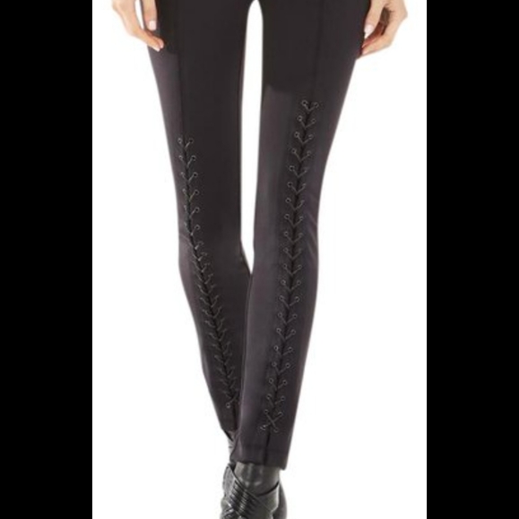 BCBGMAXAZRIA Black Solid Nylon Blend Elastic Waist Lace Up Leggings Medium - Picture 3 of 4
